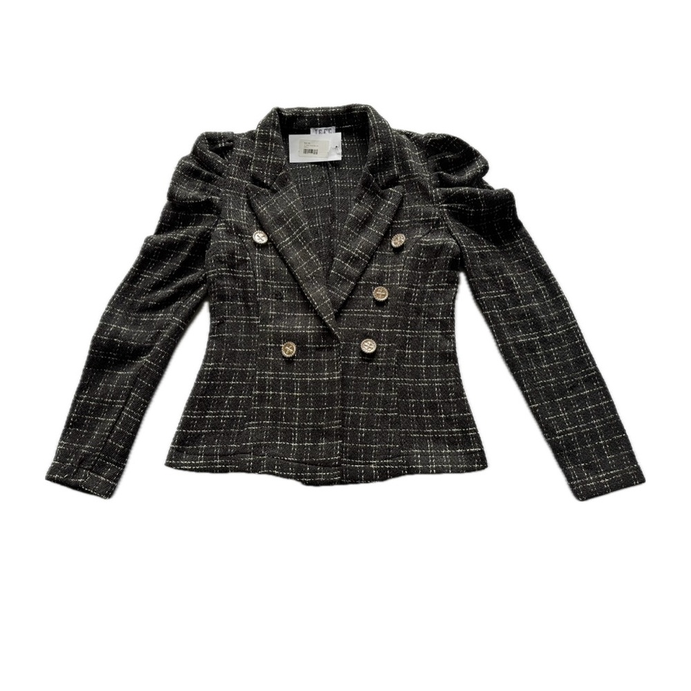 Payton Rose Classy Women's Black Double-Breasted Polished Tweed Jacket Old Money